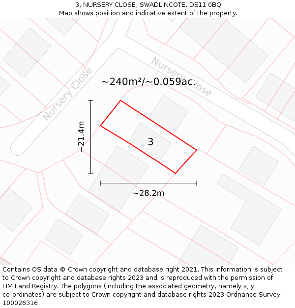 3, NURSERY CLOSE, SWADLINCOTE, DE11 0BQ: Plot and title map