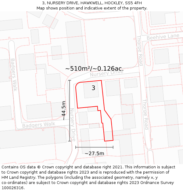 3, NURSERY DRIVE, HAWKWELL, HOCKLEY, SS5 4FH: Plot and title map