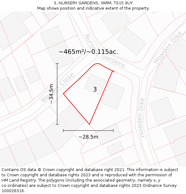 3, NURSERY GARDENS, YARM, TS15 9UY: Plot and title map