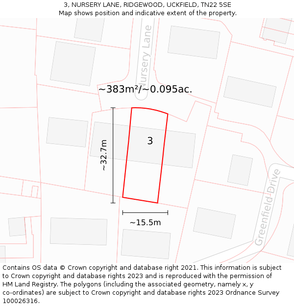 3, NURSERY LANE, RIDGEWOOD, UCKFIELD, TN22 5SE: Plot and title map