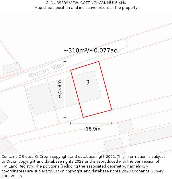 3, NURSERY VIEW, COTTINGHAM, HU16 4HX: Plot and title map