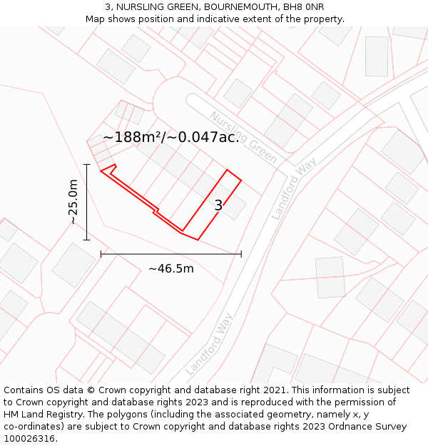 3, NURSLING GREEN, BOURNEMOUTH, BH8 0NR: Plot and title map
