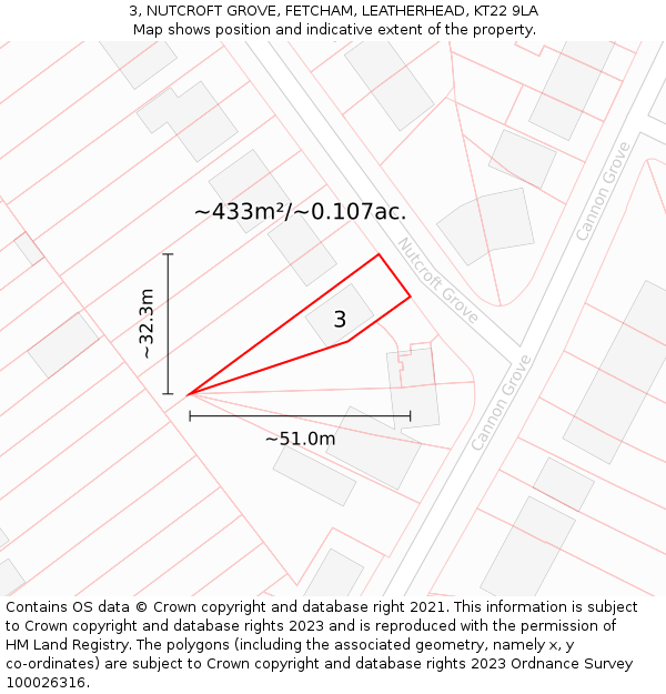 3, NUTCROFT GROVE, FETCHAM, LEATHERHEAD, KT22 9LA: Plot and title map