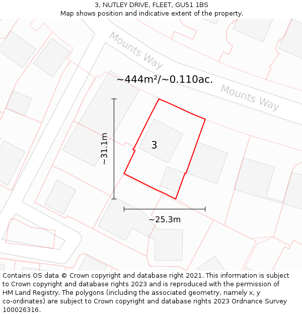 3, NUTLEY DRIVE, FLEET, GU51 1BS: Plot and title map