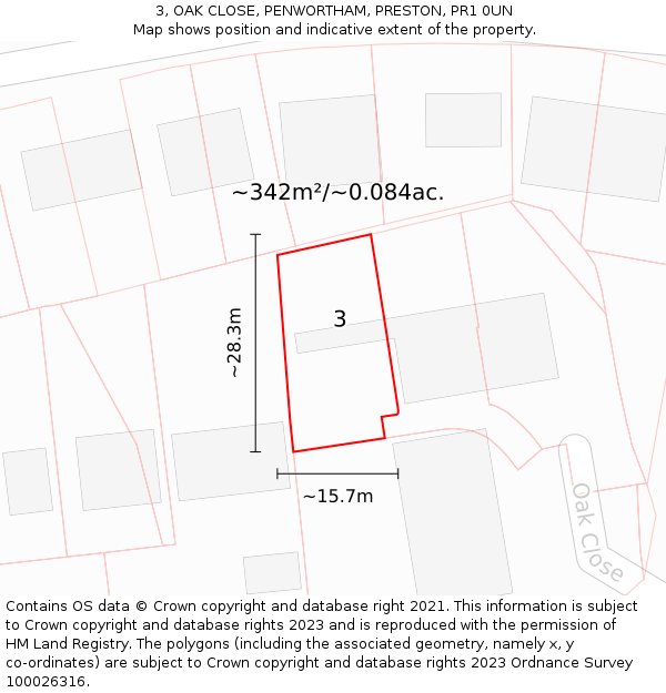 3, OAK CLOSE, PENWORTHAM, PRESTON, PR1 0UN: Plot and title map
