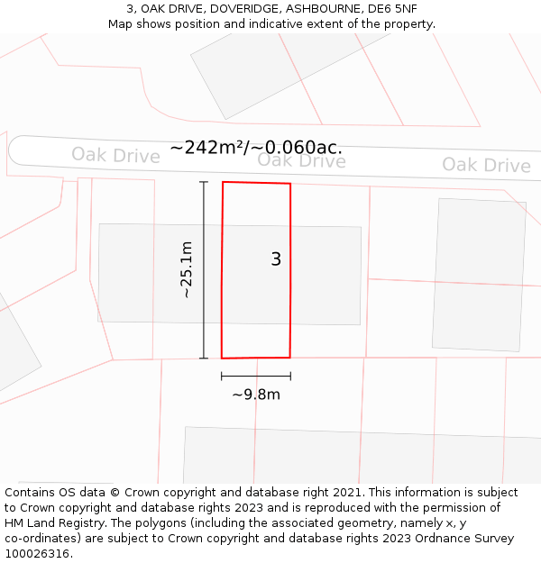 3, OAK DRIVE, DOVERIDGE, ASHBOURNE, DE6 5NF: Plot and title map