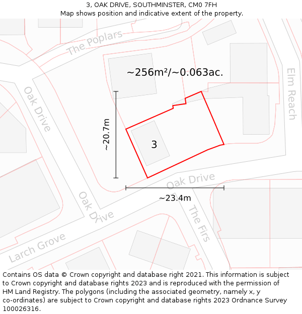 3, OAK DRIVE, SOUTHMINSTER, CM0 7FH: Plot and title map