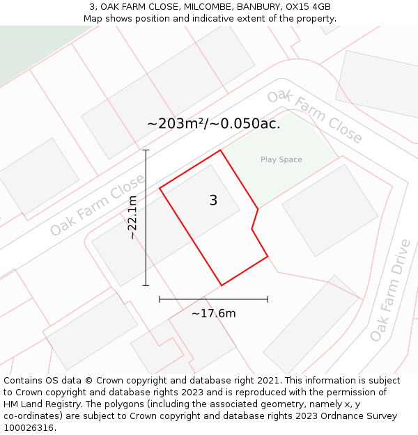 3, OAK FARM CLOSE, MILCOMBE, BANBURY, OX15 4GB: Plot and title map