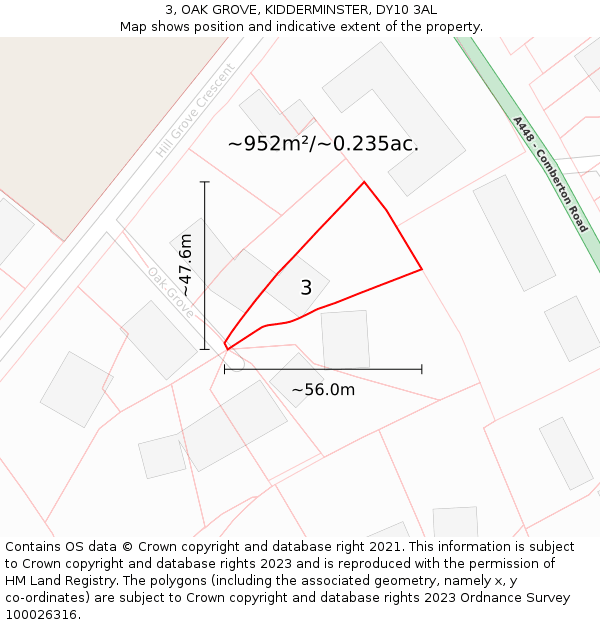 3, OAK GROVE, KIDDERMINSTER, DY10 3AL: Plot and title map