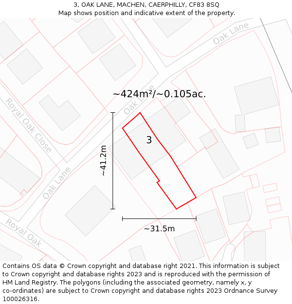 3, OAK LANE, MACHEN, CAERPHILLY, CF83 8SQ: Plot and title map