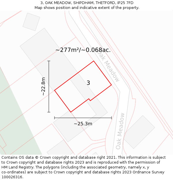 3, OAK MEADOW, SHIPDHAM, THETFORD, IP25 7FD: Plot and title map