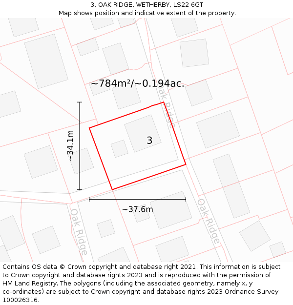 3, OAK RIDGE, WETHERBY, LS22 6GT: Plot and title map