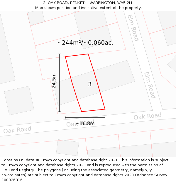 3, OAK ROAD, PENKETH, WARRINGTON, WA5 2LL: Plot and title map
