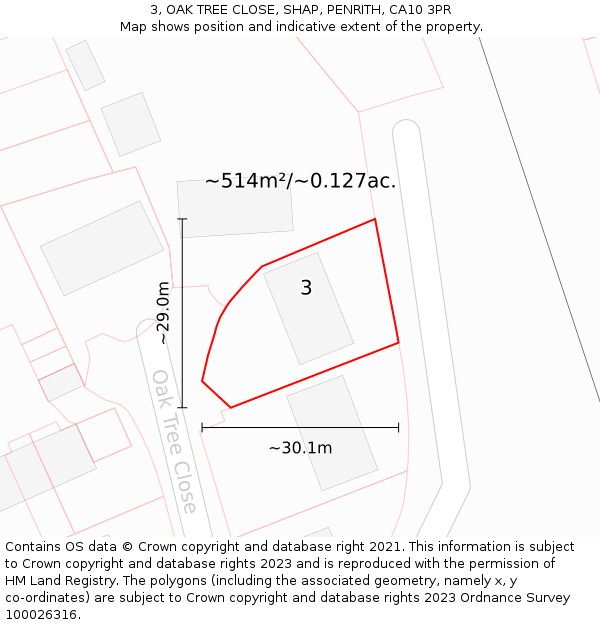 3, OAK TREE CLOSE, SHAP, PENRITH, CA10 3PR: Plot and title map