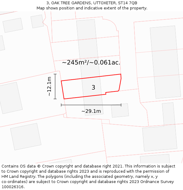 3, OAK TREE GARDENS, UTTOXETER, ST14 7QB: Plot and title map