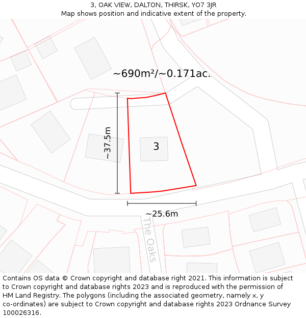 3, OAK VIEW, DALTON, THIRSK, YO7 3JR: Plot and title map