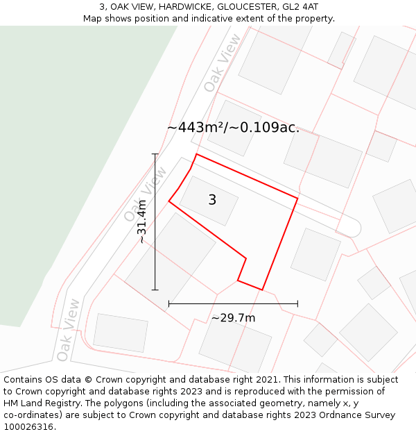 3, OAK VIEW, HARDWICKE, GLOUCESTER, GL2 4AT: Plot and title map