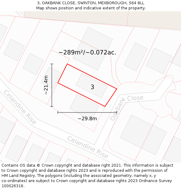 3, OAKBANK CLOSE, SWINTON, MEXBOROUGH, S64 8LL: Plot and title map