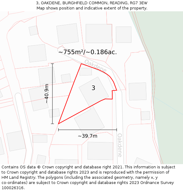 3, OAKDENE, BURGHFIELD COMMON, READING, RG7 3EW: Plot and title map