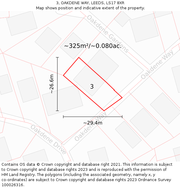 3, OAKDENE WAY, LEEDS, LS17 8XR: Plot and title map
