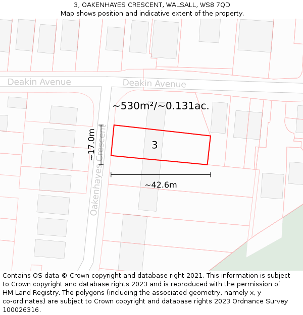 3, OAKENHAYES CRESCENT, WALSALL, WS8 7QD: Plot and title map