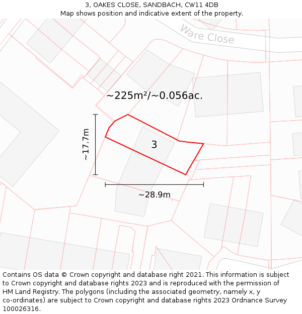 3, OAKES CLOSE, SANDBACH, CW11 4DB: Plot and title map