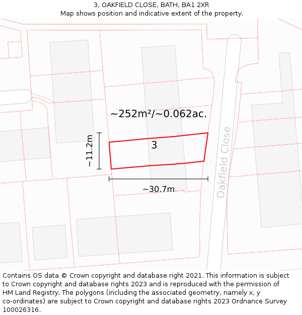 3, OAKFIELD CLOSE, BATH, BA1 2XR: Plot and title map