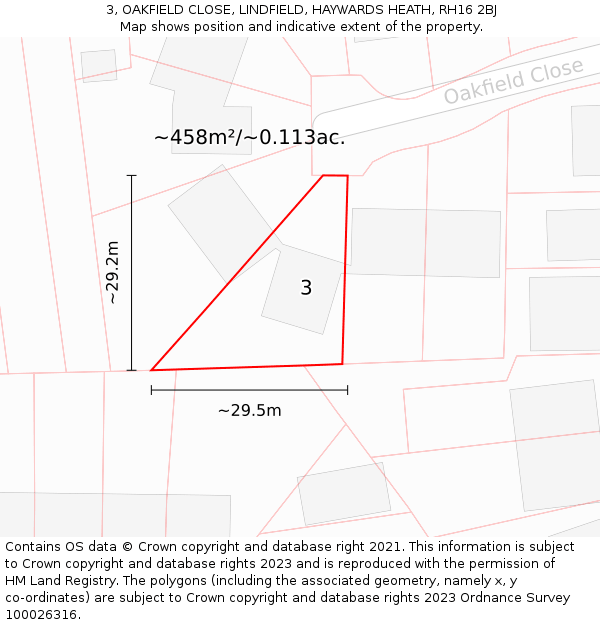 3, OAKFIELD CLOSE, LINDFIELD, HAYWARDS HEATH, RH16 2BJ: Plot and title map