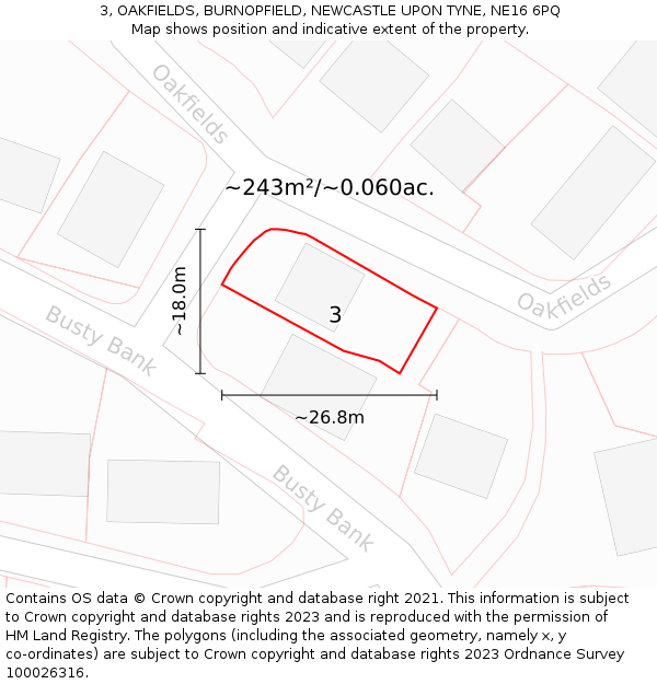 3, OAKFIELDS, BURNOPFIELD, NEWCASTLE UPON TYNE, NE16 6PQ: Plot and title map