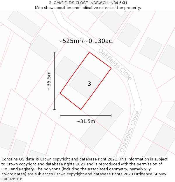 3, OAKFIELDS CLOSE, NORWICH, NR4 6XH: Plot and title map