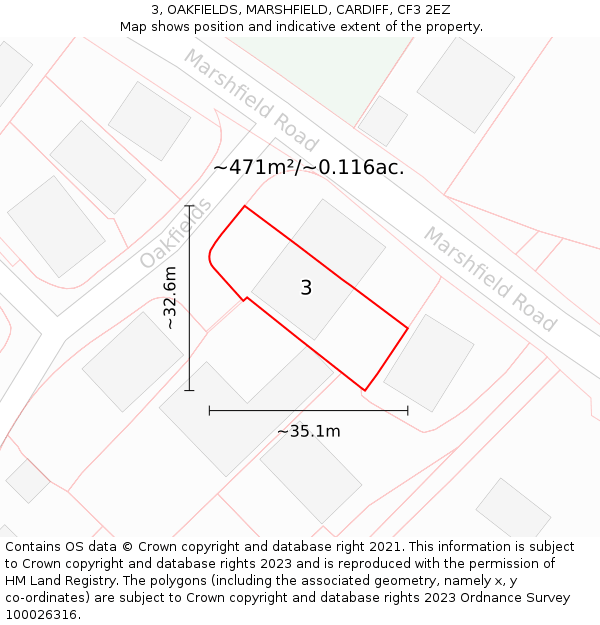 3, OAKFIELDS, MARSHFIELD, CARDIFF, CF3 2EZ: Plot and title map