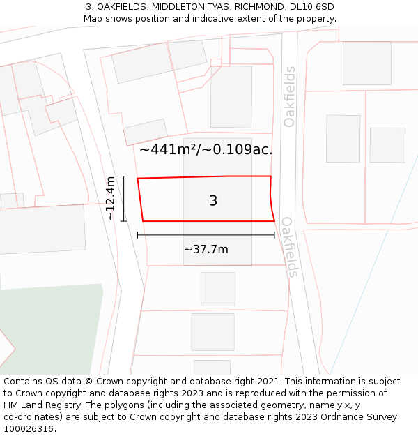 3, OAKFIELDS, MIDDLETON TYAS, RICHMOND, DL10 6SD: Plot and title map