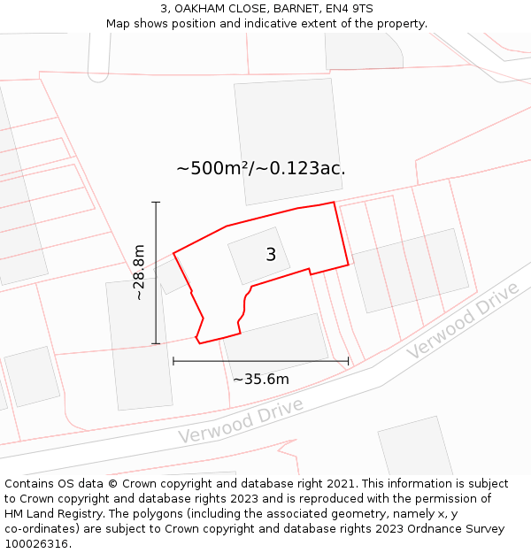 3, OAKHAM CLOSE, BARNET, EN4 9TS: Plot and title map