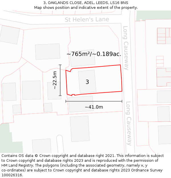 3, OAKLANDS CLOSE, ADEL, LEEDS, LS16 8NS: Plot and title map
