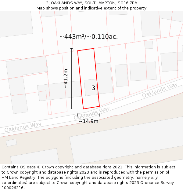 3, OAKLANDS WAY, SOUTHAMPTON, SO16 7PA: Plot and title map