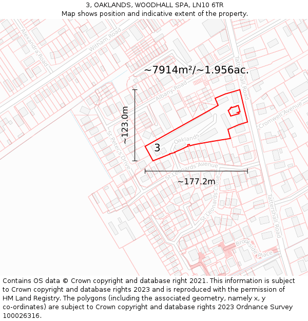 3, OAKLANDS, WOODHALL SPA, LN10 6TR: Plot and title map