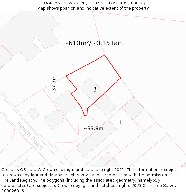 3, OAKLANDS, WOOLPIT, BURY ST EDMUNDS, IP30 9QF: Plot and title map