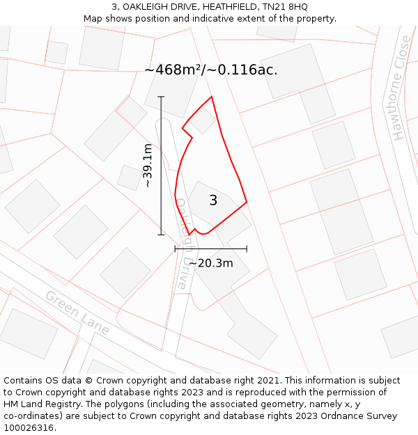 3, OAKLEIGH DRIVE, HEATHFIELD, TN21 8HQ: Plot and title map