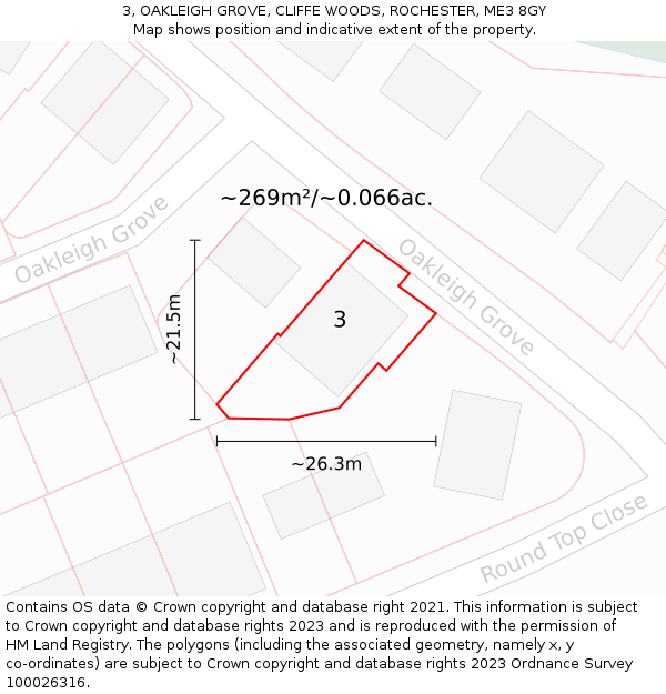 3, OAKLEIGH GROVE, CLIFFE WOODS, ROCHESTER, ME3 8GY: Plot and title map