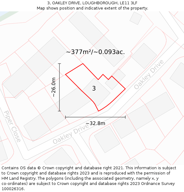 3, OAKLEY DRIVE, LOUGHBOROUGH, LE11 3LF: Plot and title map