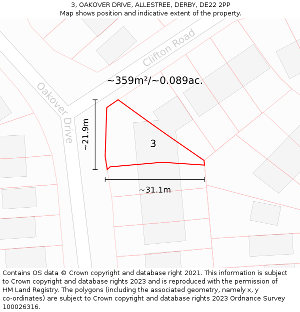 3, OAKOVER DRIVE, ALLESTREE, DERBY, DE22 2PP: Plot and title map