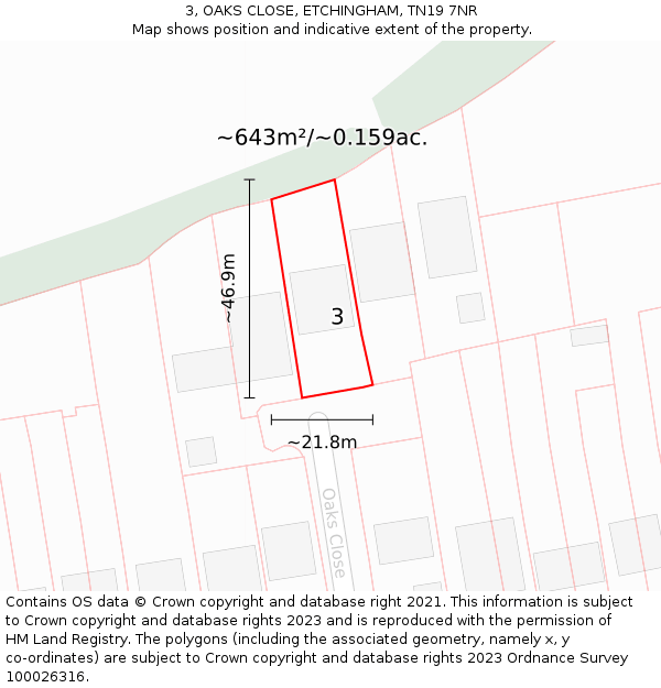 3, OAKS CLOSE, ETCHINGHAM, TN19 7NR: Plot and title map