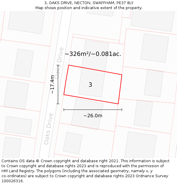 3, OAKS DRIVE, NECTON, SWAFFHAM, PE37 8LY: Plot and title map