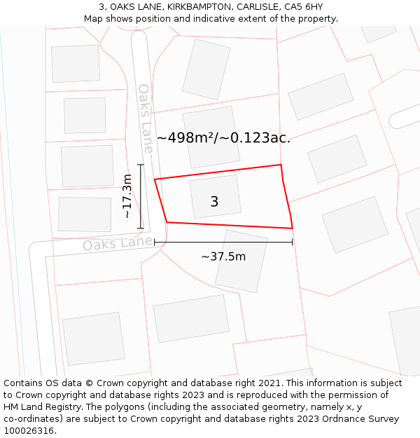 3, OAKS LANE, KIRKBAMPTON, CARLISLE, CA5 6HY: Plot and title map