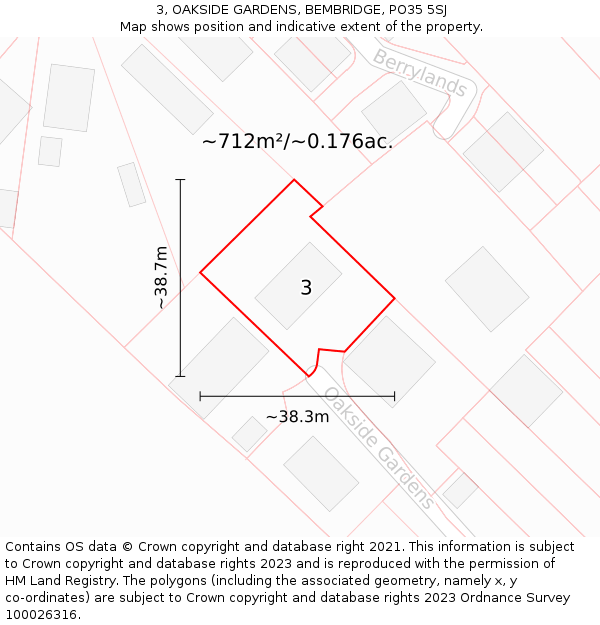 3, OAKSIDE GARDENS, BEMBRIDGE, PO35 5SJ: Plot and title map