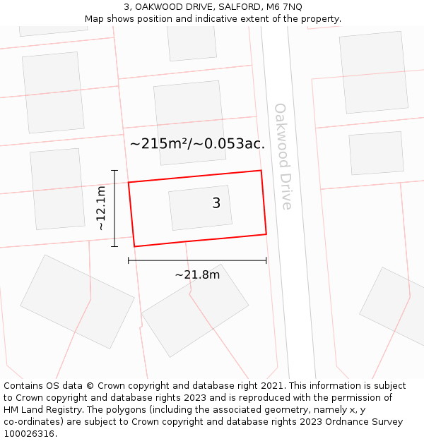 3, OAKWOOD DRIVE, SALFORD, M6 7NQ: Plot and title map