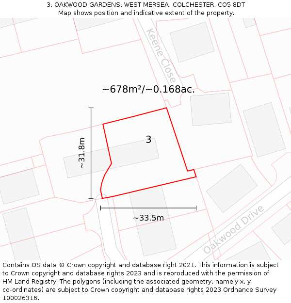 3, OAKWOOD GARDENS, WEST MERSEA, COLCHESTER, CO5 8DT: Plot and title map