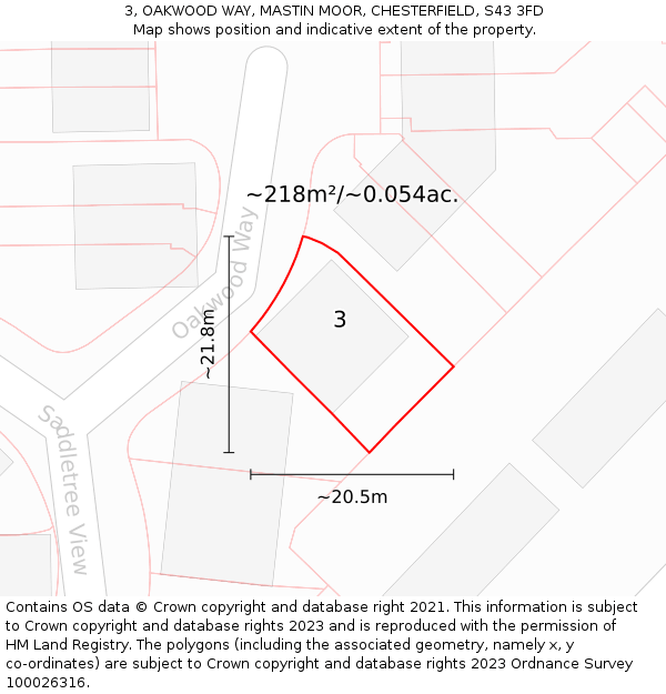 3, OAKWOOD WAY, MASTIN MOOR, CHESTERFIELD, S43 3FD: Plot and title map