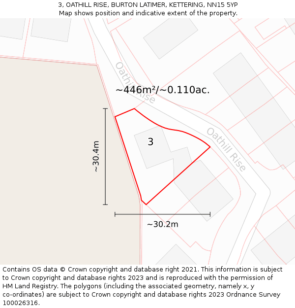 3, OATHILL RISE, BURTON LATIMER, KETTERING, NN15 5YP: Plot and title map