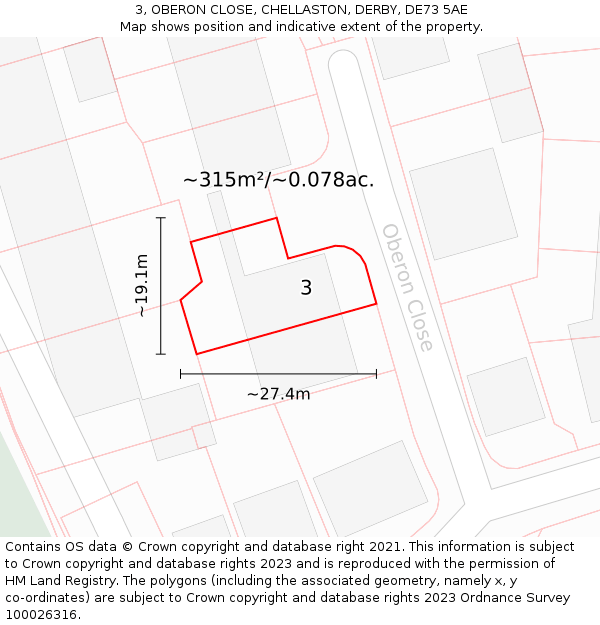 3, OBERON CLOSE, CHELLASTON, DERBY, DE73 5AE: Plot and title map